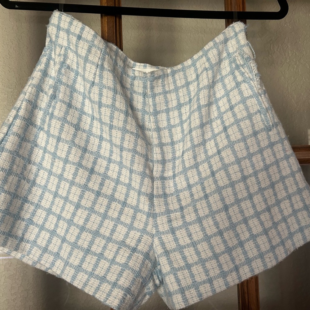 Altar'd State Blue and White Plaid Women Shorts